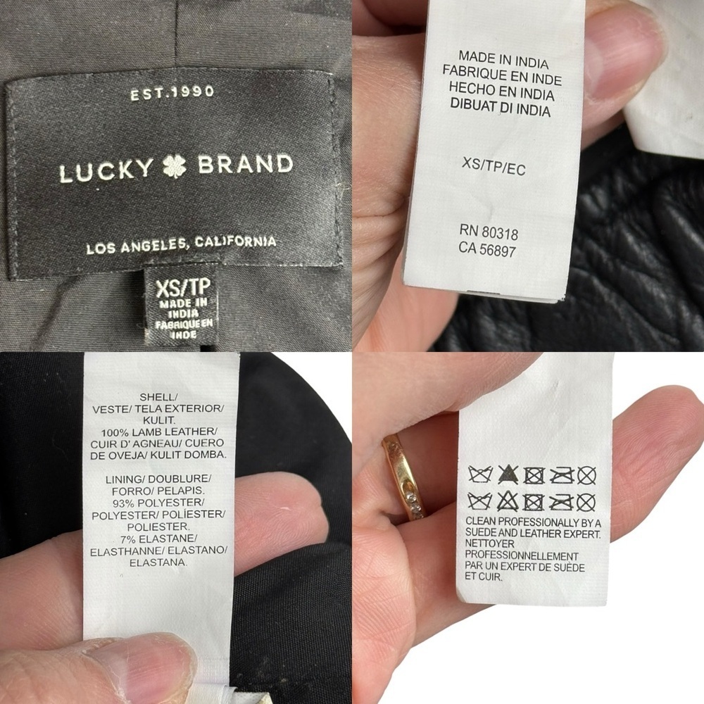 Lucky Brand Ana 100% Lamb Leather Jacket Moto Full Zip Womens Size XS Bomber - Picture 12 of 16